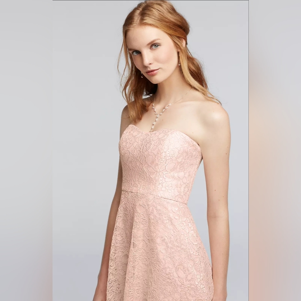 DAVID'S BRIDAL Womens Strapless Lace Mini Dress With Full Skirt Pink Size 12